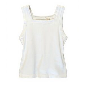 CLAUDE MONTANA White Square Neck Cotton Tank Top